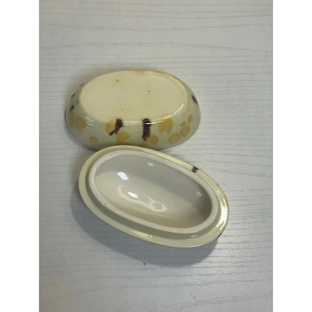 Trinket Box Yellow‎ Brown Speckled Decorative Container Handmade Ceramic